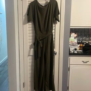 Army green jumpsuit with belt